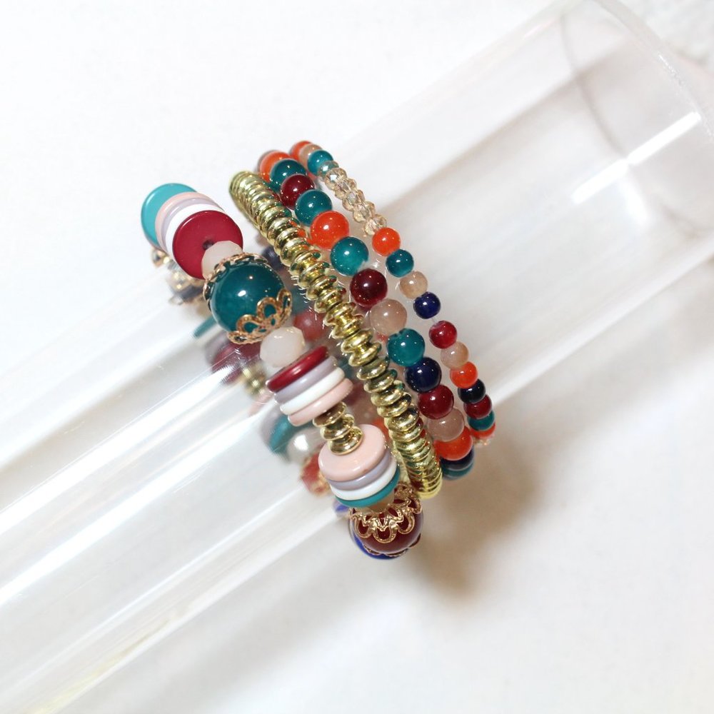 Multi-Color Glass Lava Healing Chakra Beaded Brace